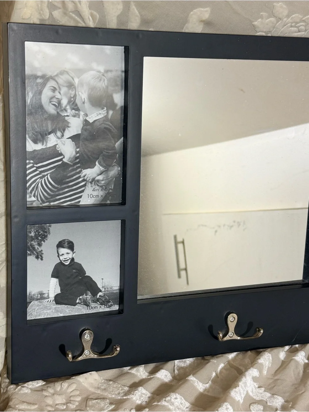 Black Wall-Mounted Photo Frame Mirror with Hooks